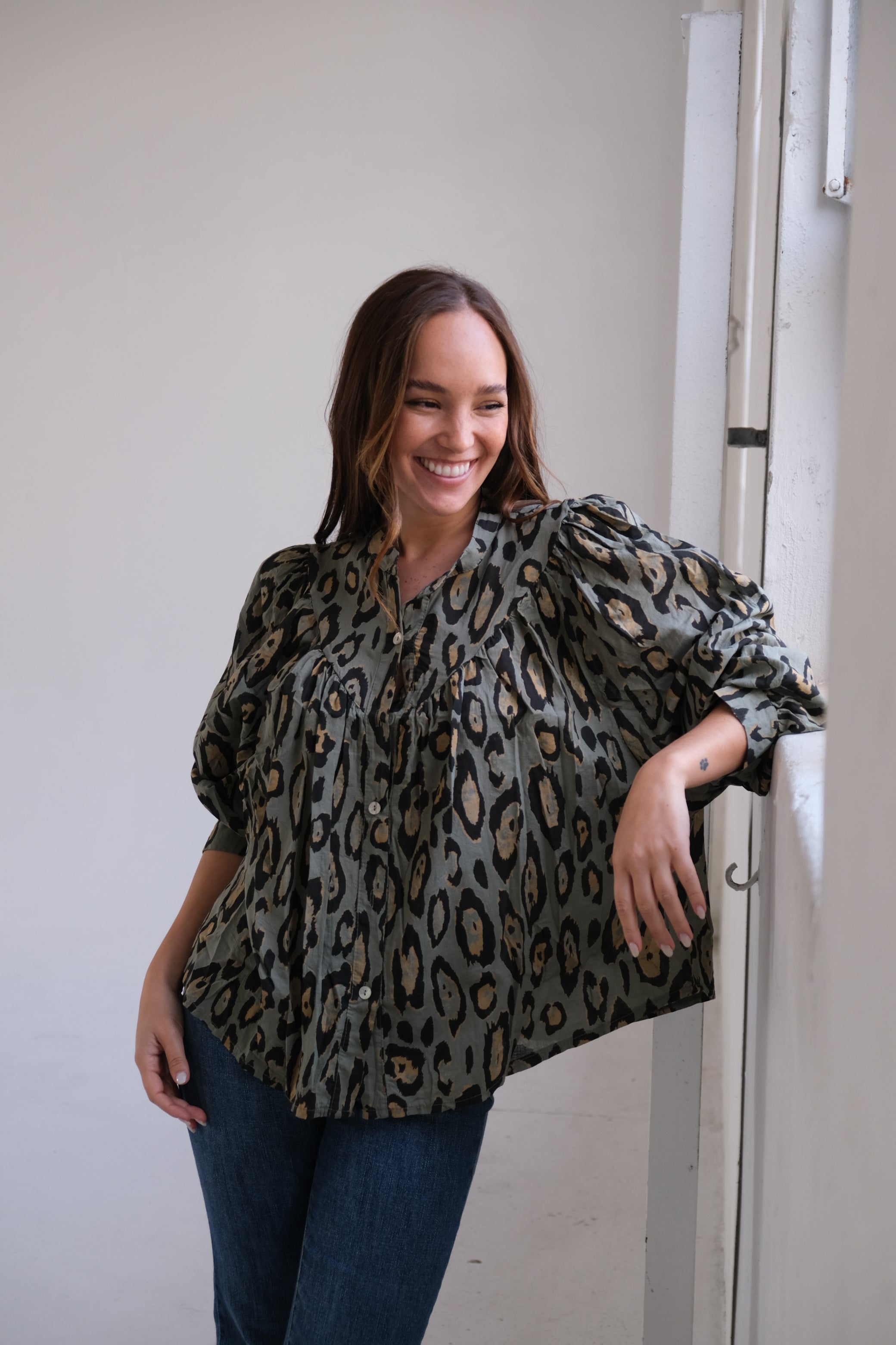 Camisa Agata Print Verde oliva