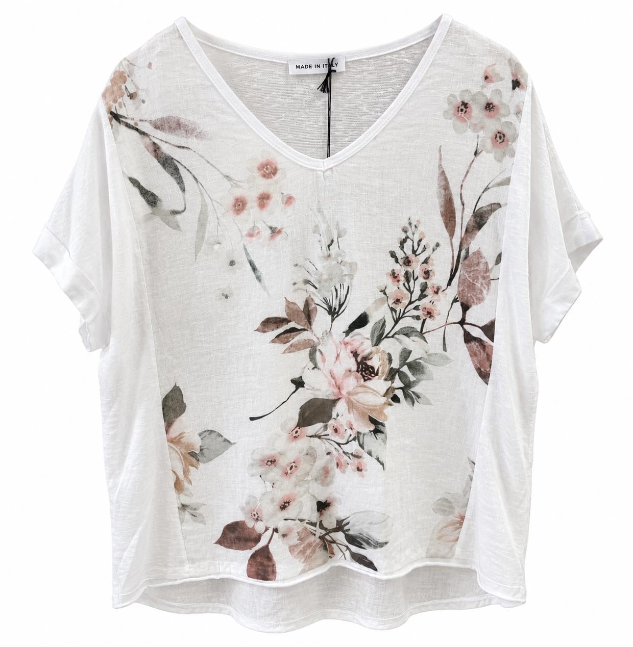 Remera Garzón hojas y flores beige