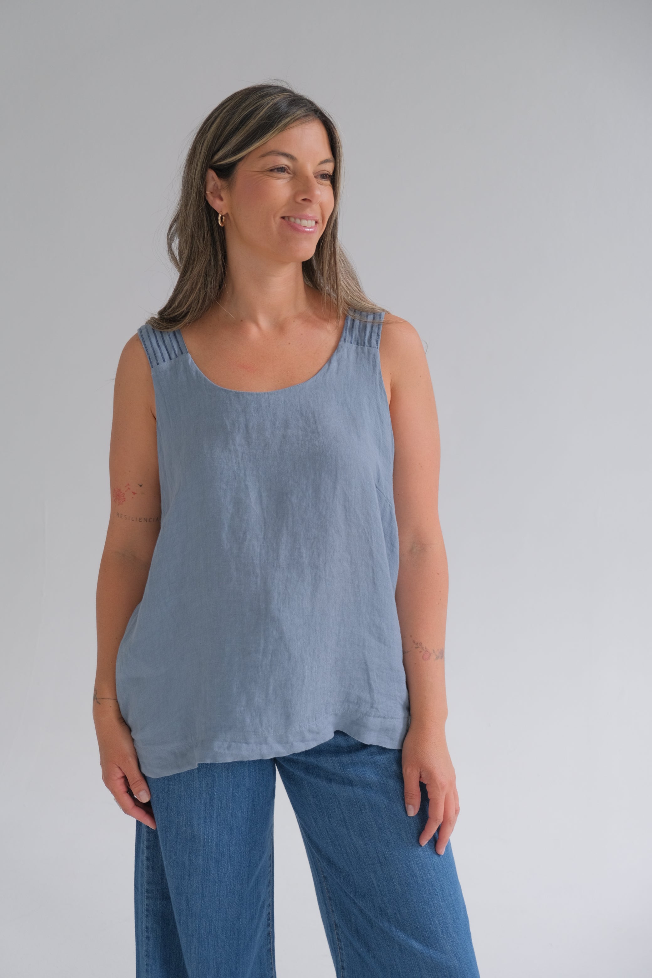Musculosa Rayas Back Azul Jean