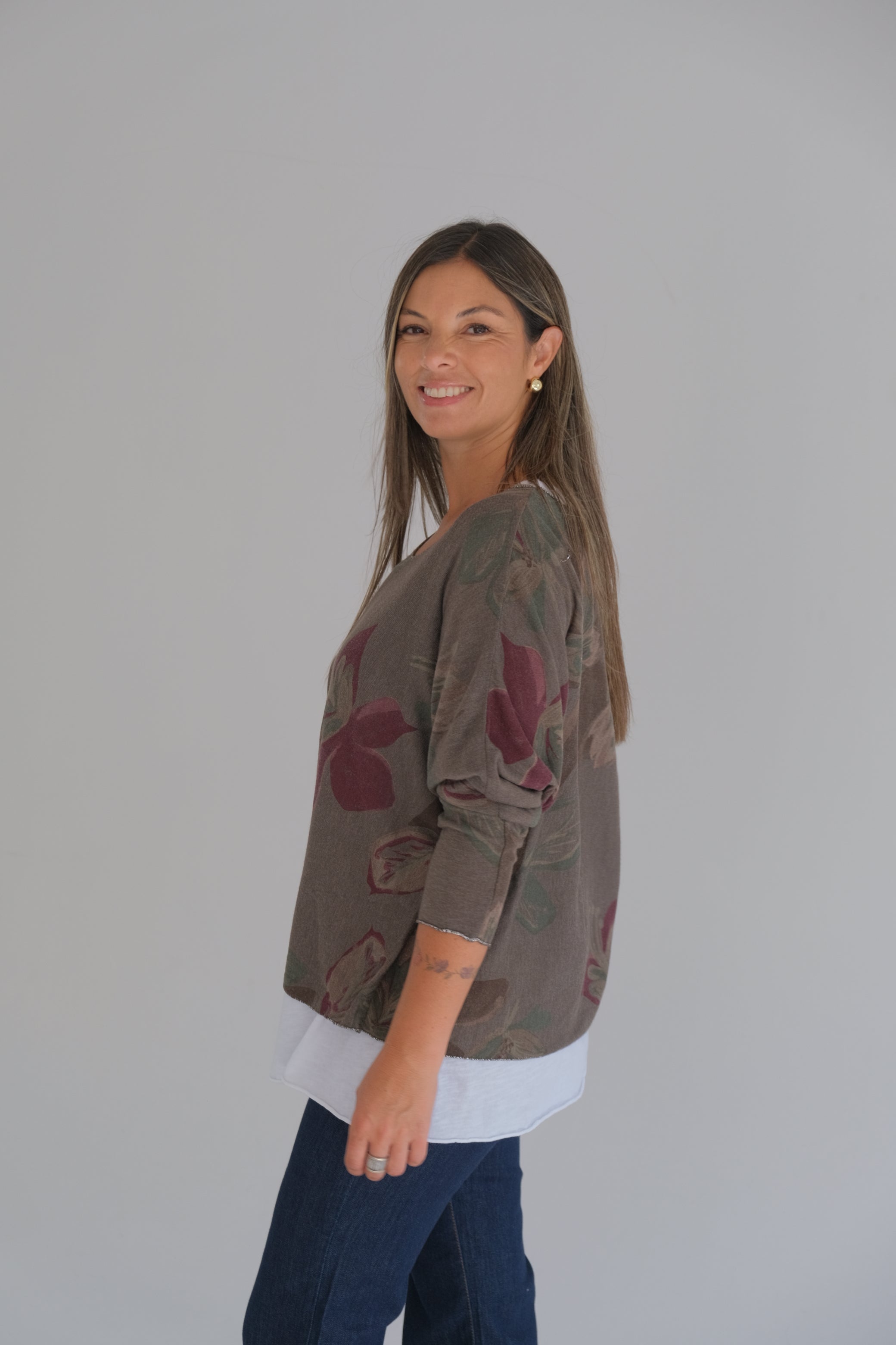 Sweater Doble Flores Chocolate