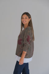 Sweater Doble Flores Chocolate