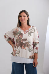 Sweater Doble Flores Beige