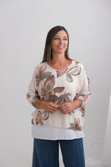 Sweater Doble Flores Beige