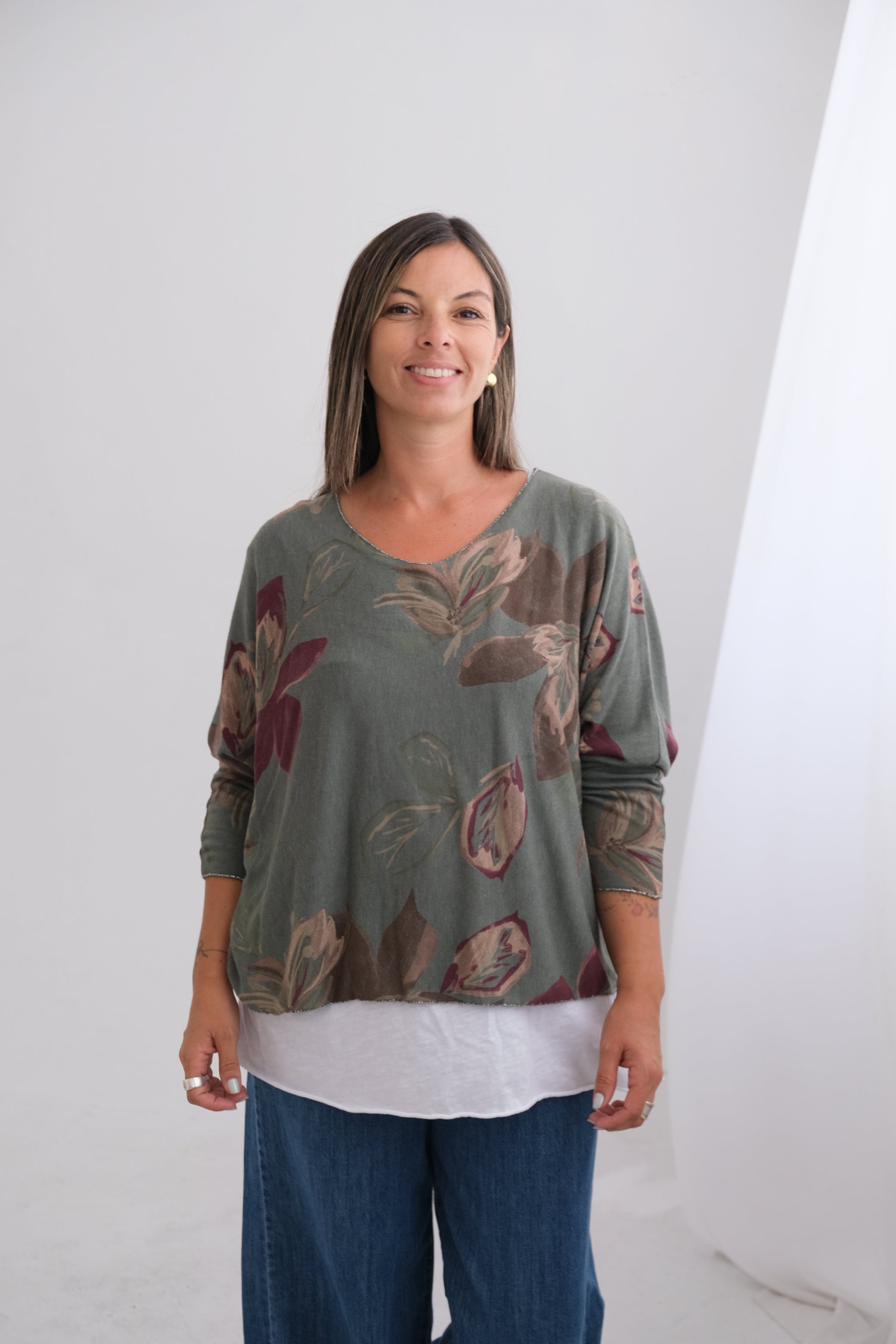 Sweater Doble Flores Verde