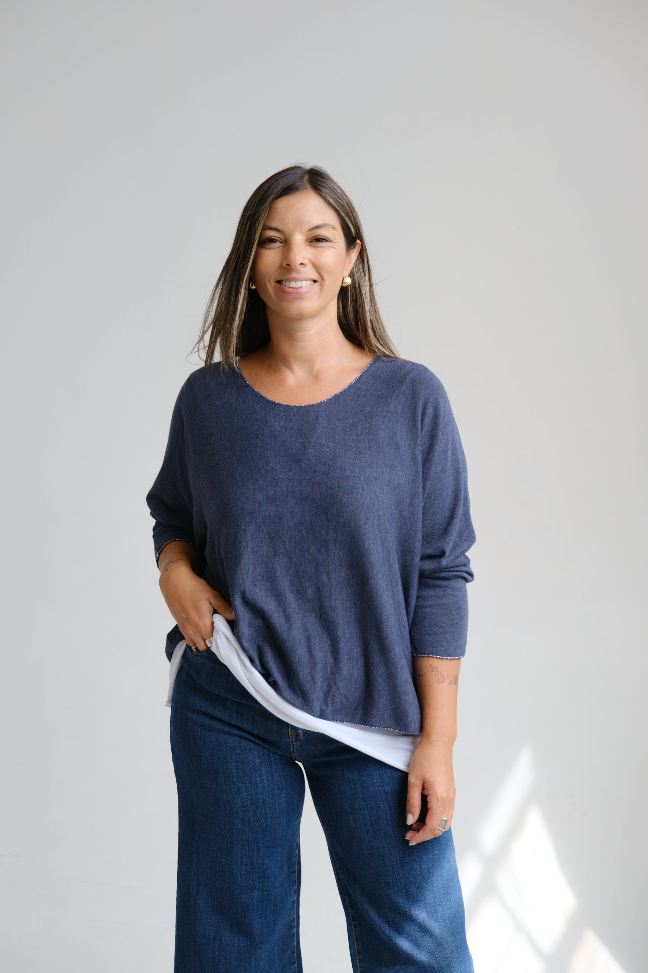 Sweater Doble Liso Azul