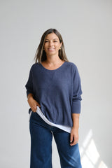 Sweater Doble Liso Azul
