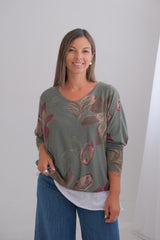 Sweater Doble Flores Verde