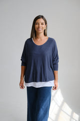 Sweater Doble Liso Azul