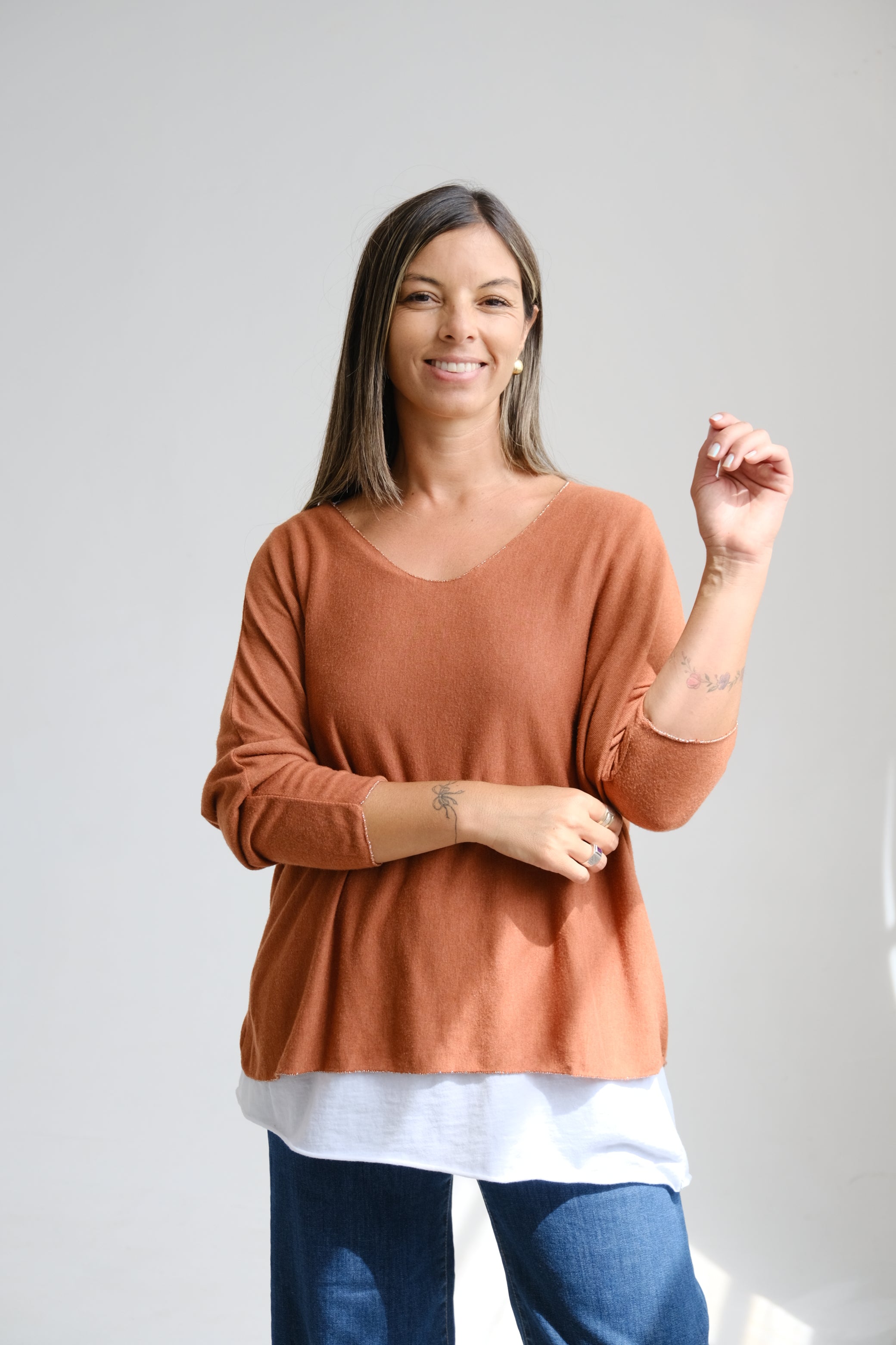 Sweater Doble Liso Terracota