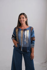 Sweater Cardamomo Azul y Tostado