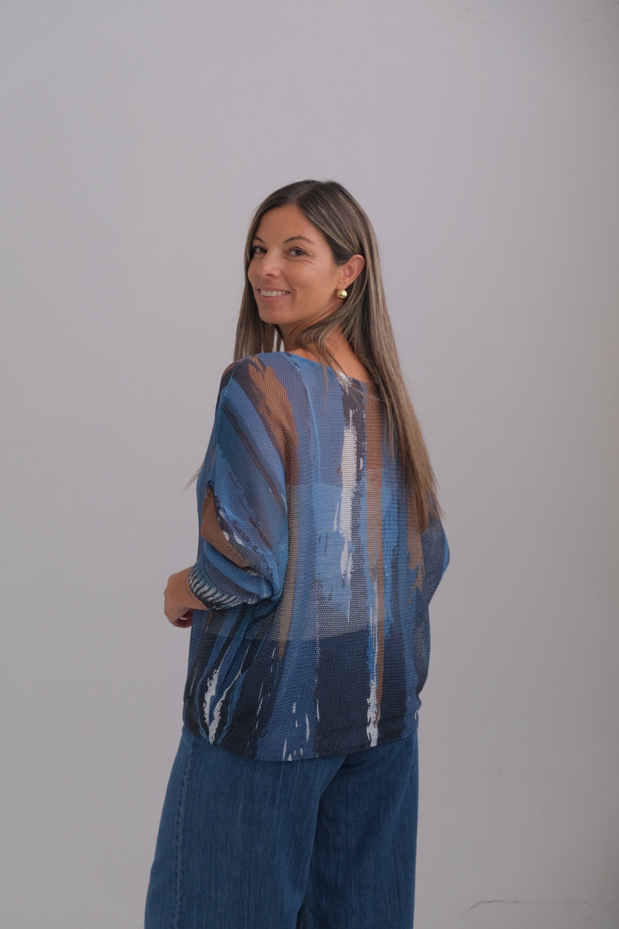 Sweater Cardamomo Azul y Tostado