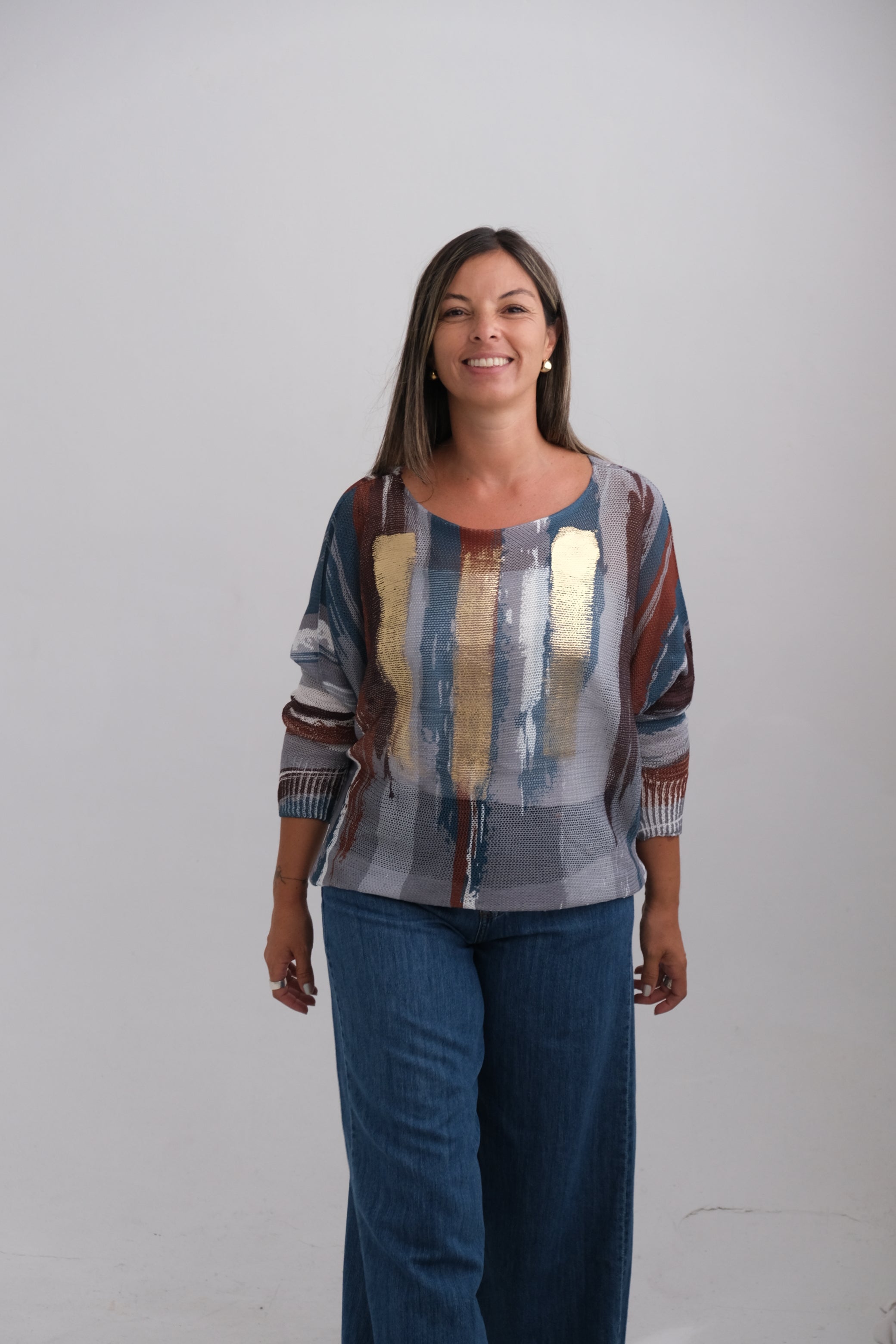 Sweater Cardamomo Terracota y Petróleo