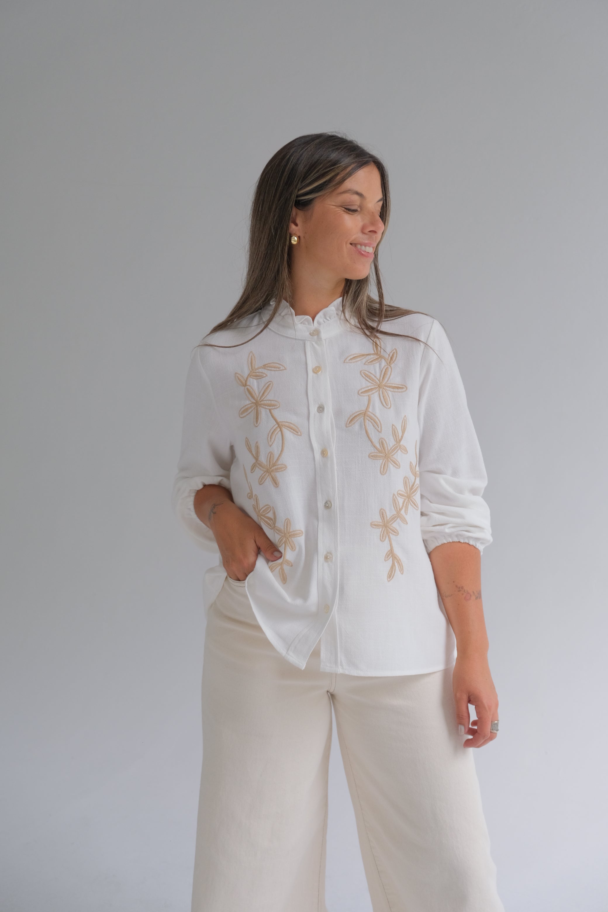 Blusa Nápoles Blanca y beige