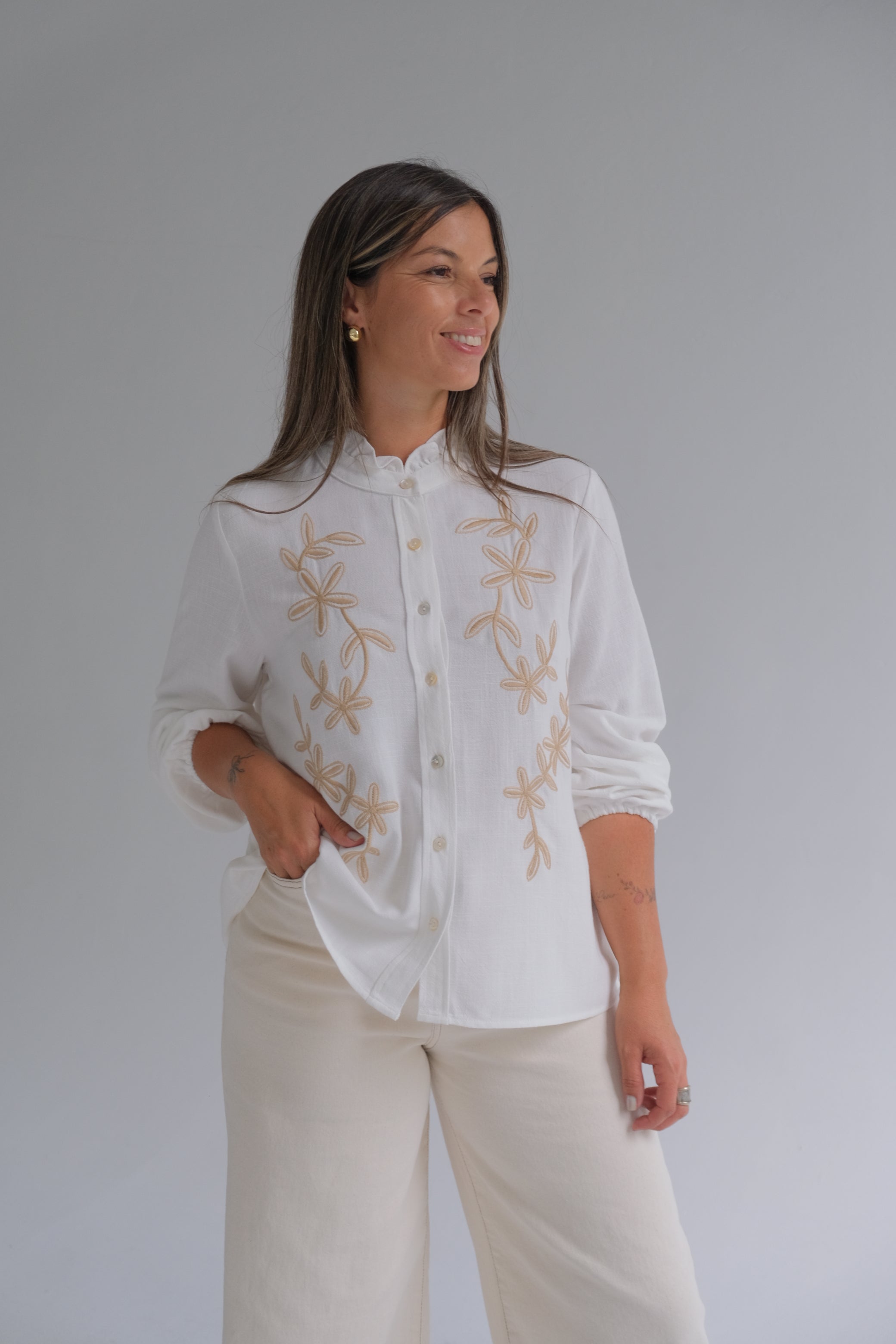 Blusa Nápoles Blanca y beige