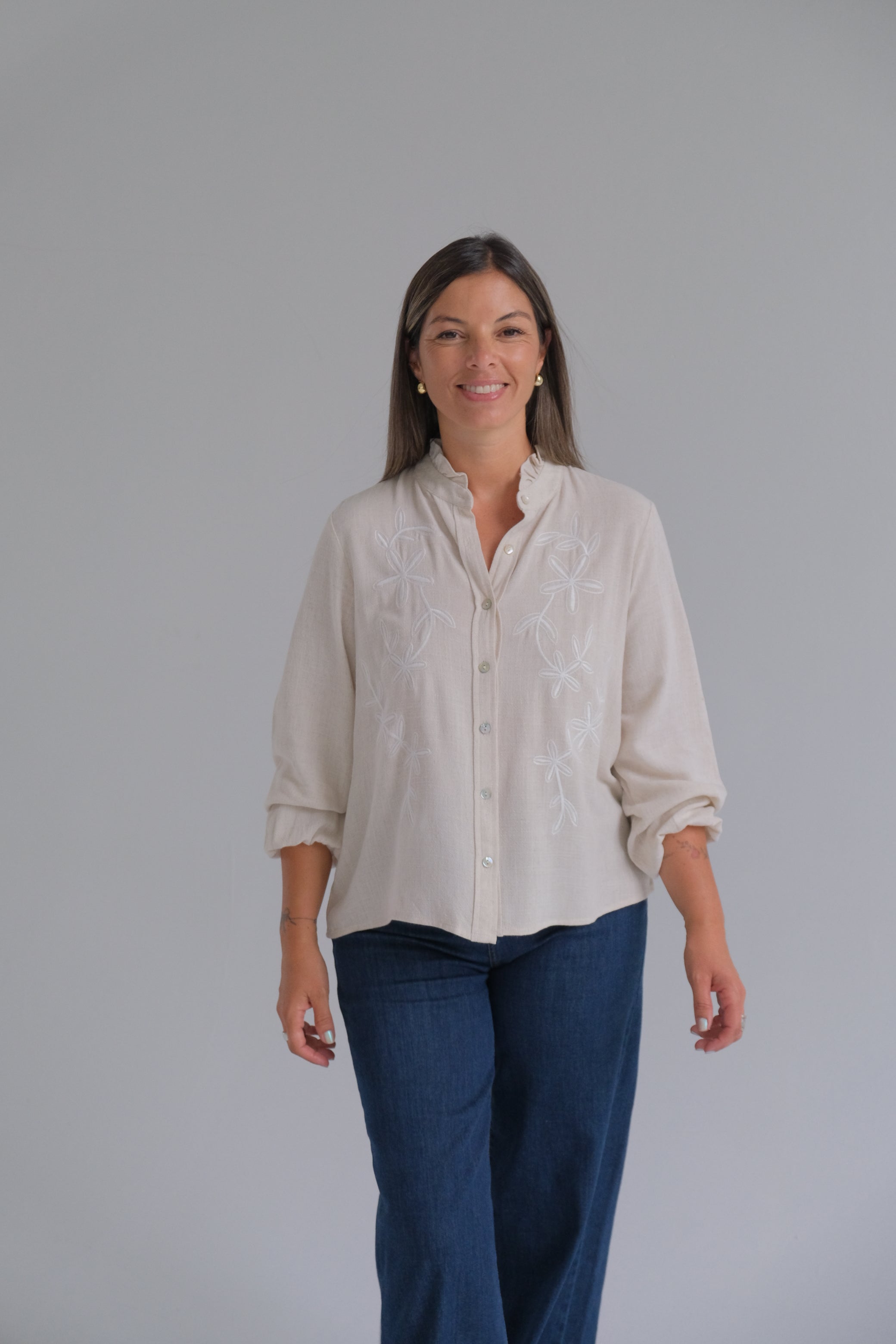 Blusa Nápoles Beige y blanco
