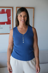 Musculosa Hilo Botones Azul