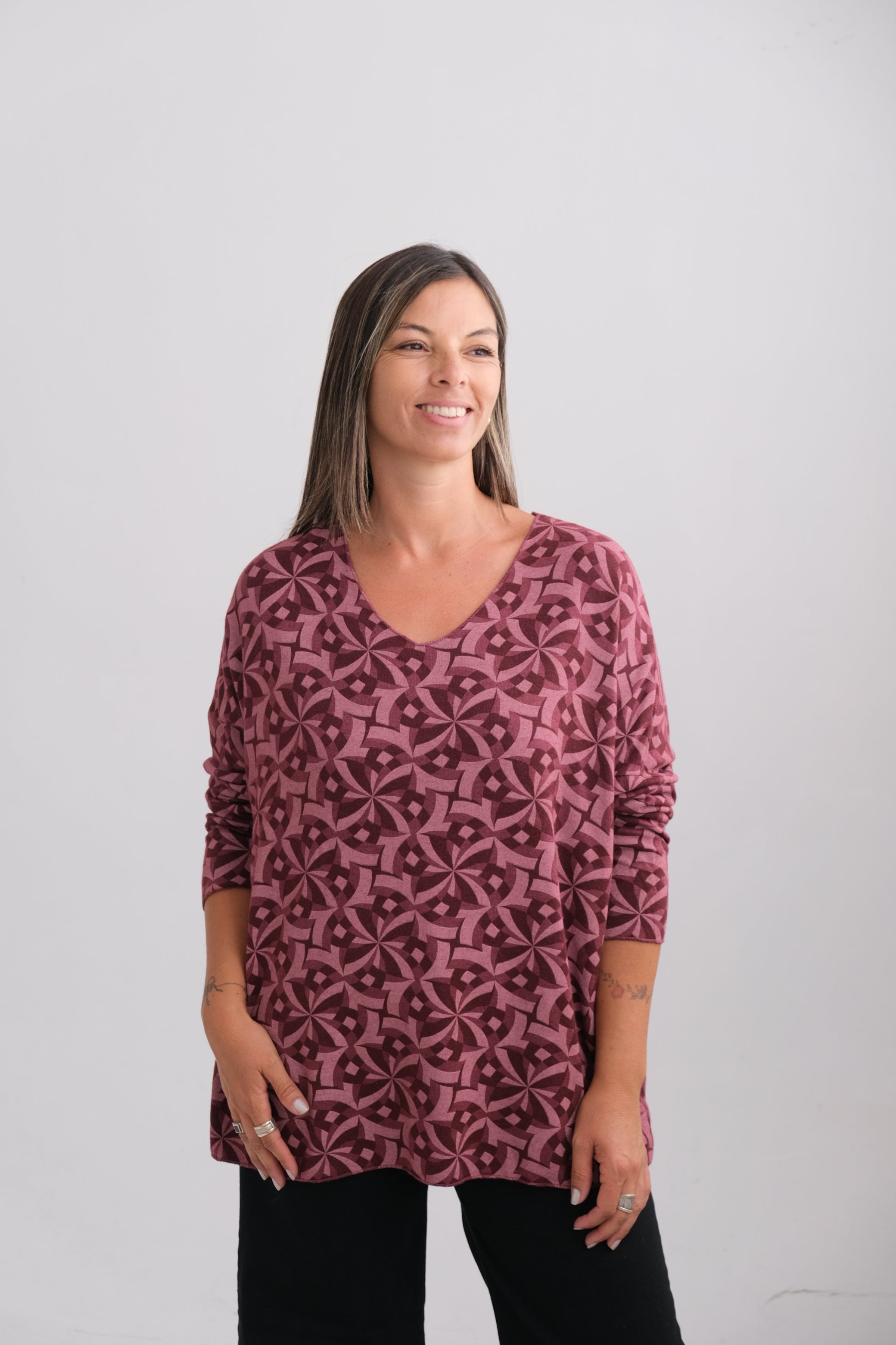 Sweater Geometric Bordo