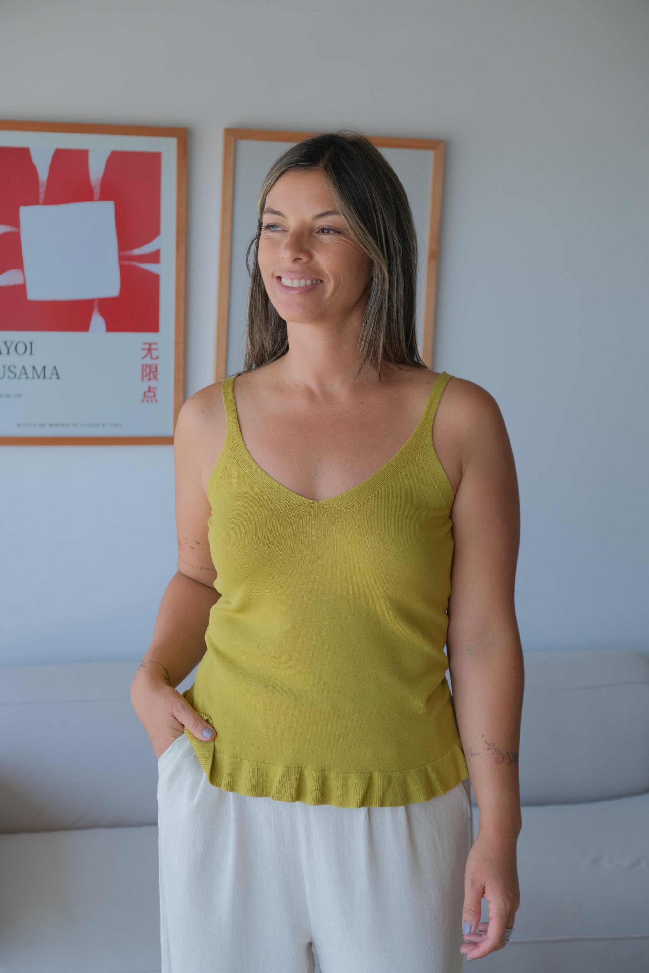 Musculosa Hilo Ruedo Mostaza