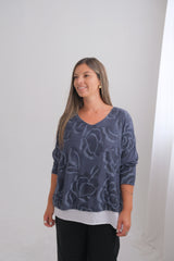 Sweater Doble Flor Azul