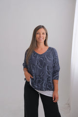 Sweater Doble Flor Azul