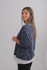 Sweater Doble Flor Azul