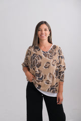 Sweater Doble Flor Tostado