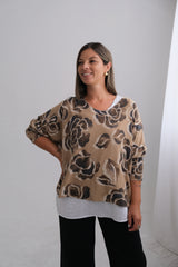 Sweater Doble Flor Tostado