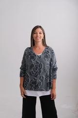 Sweater Doble Flor Petroleo