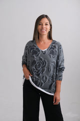 Sweater Doble Flor Petroleo