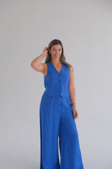 Chaleco Lino Off azul cápsula