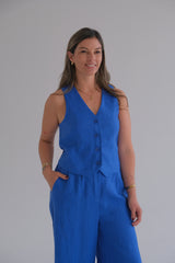 Chaleco Lino Off azul cápsula