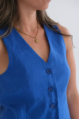 Chaleco Lino Off azul cápsula