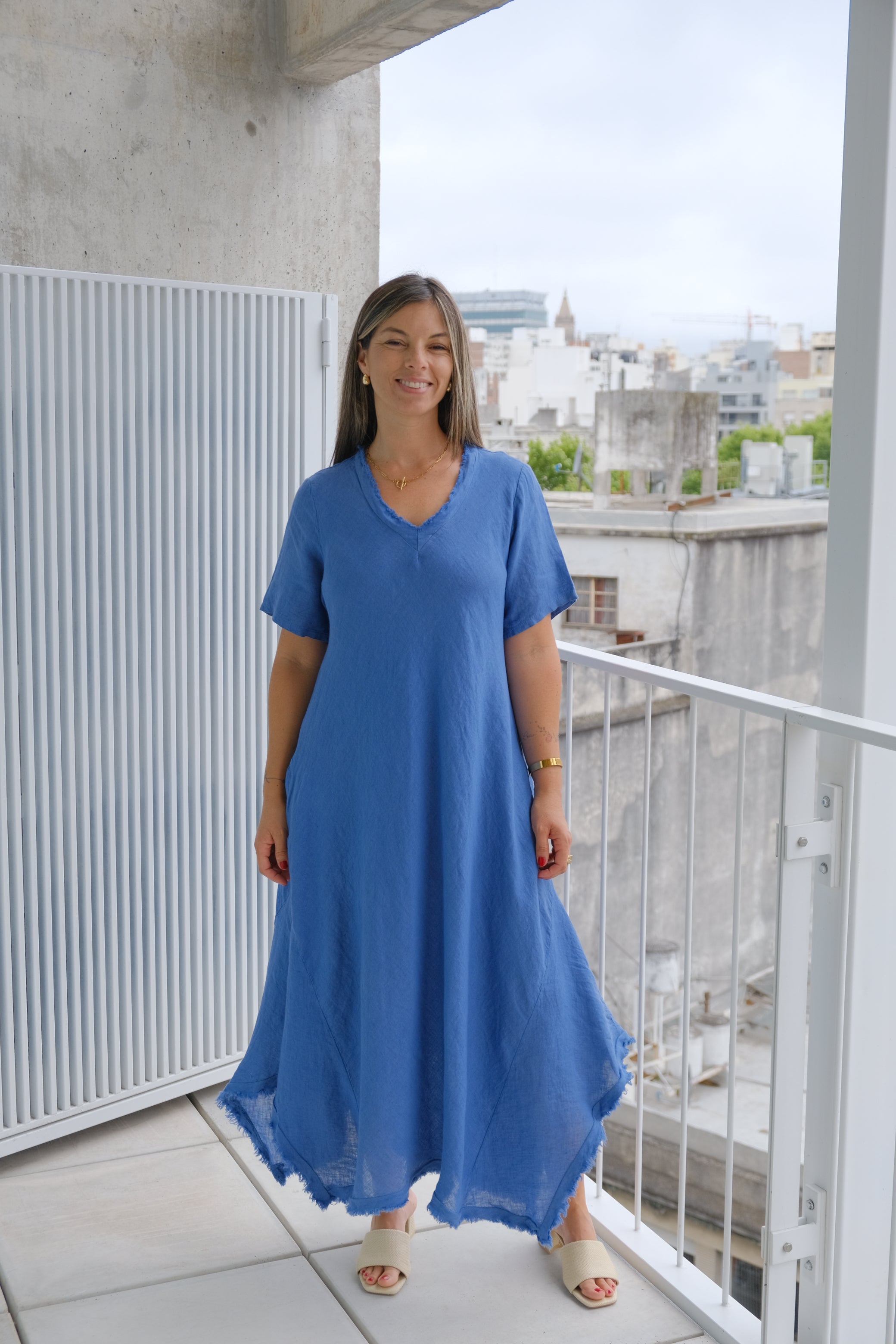 Vestido Magic Manga Corta Azul Jean