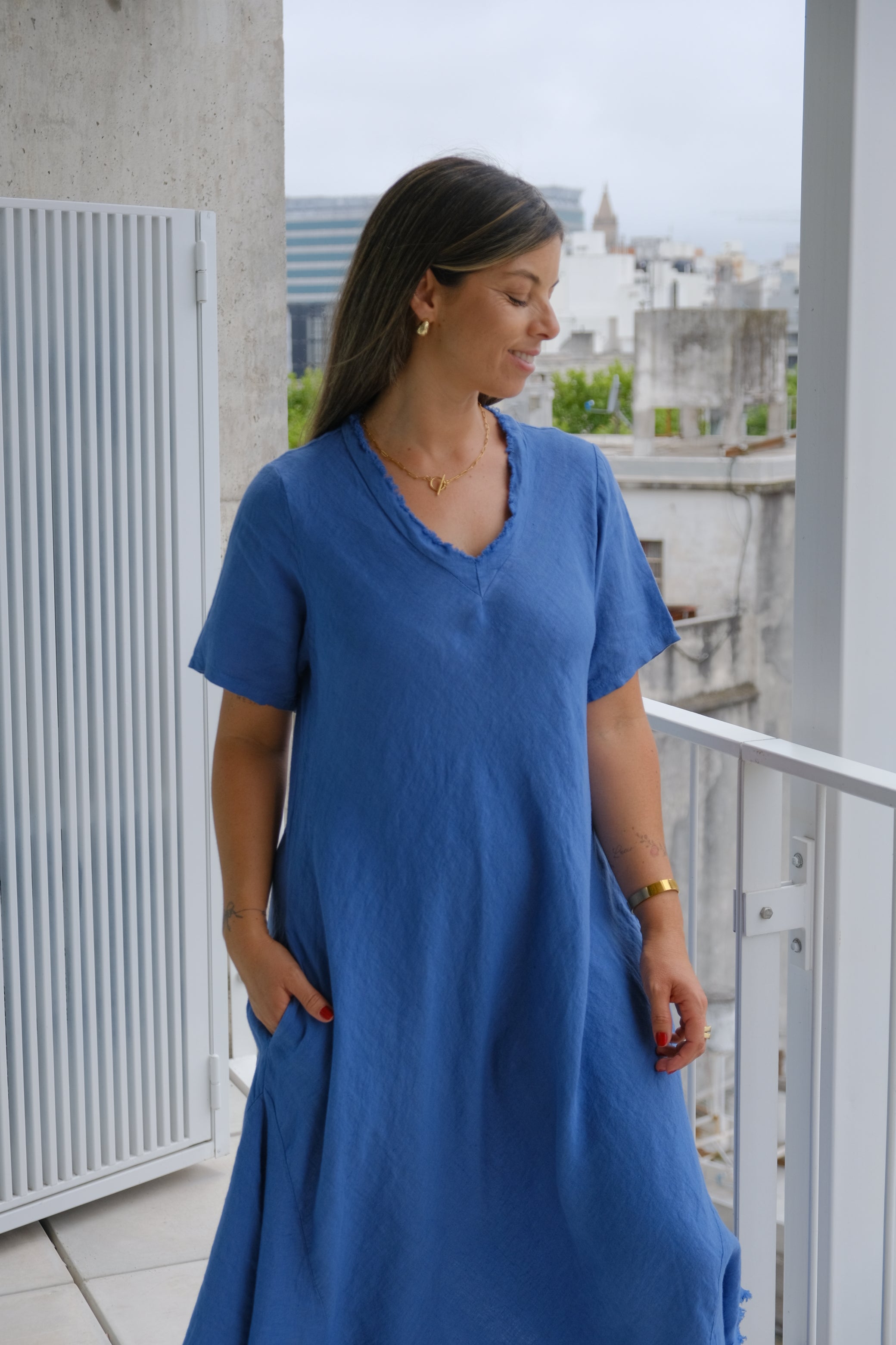 Vestido Magic Manga Corta Azul Jean