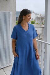 Vestido Magic Manga Corta Azul Jean