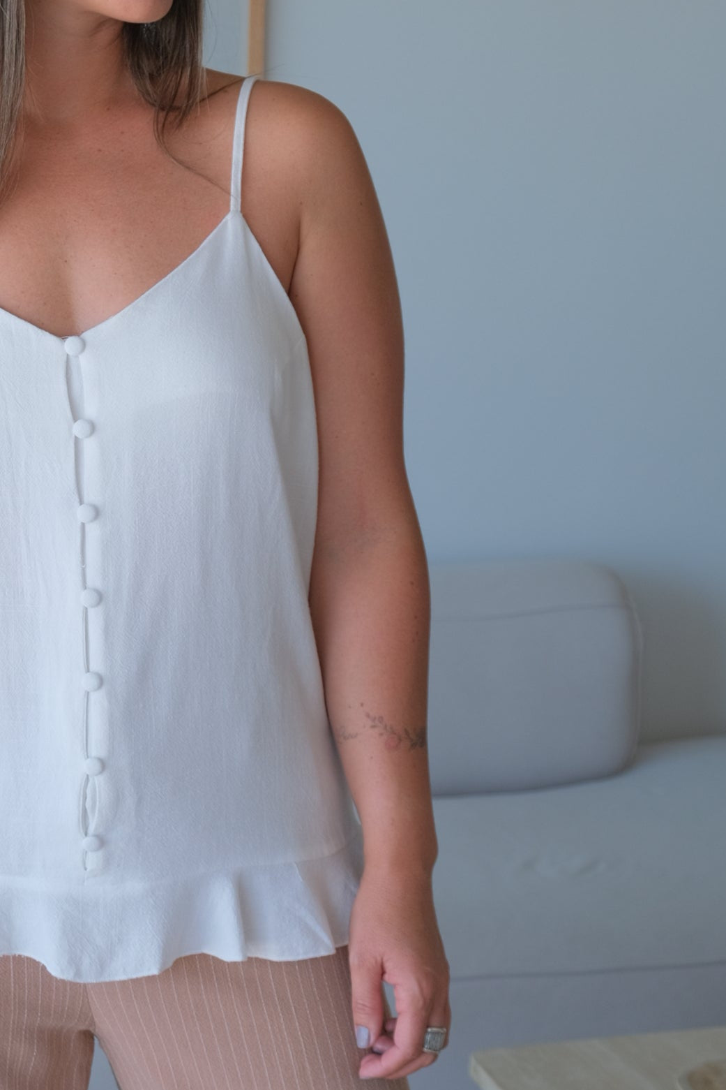 Musculosa Básica Botones Blanco