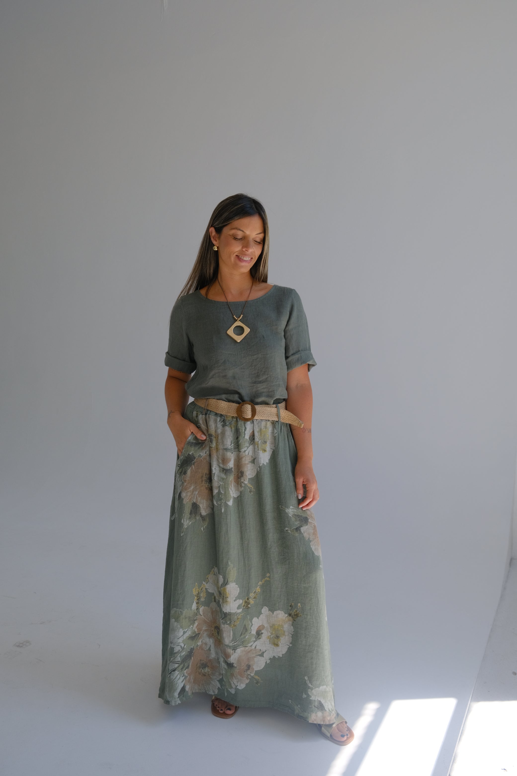 Falda Flora Verde Seco