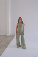 Chaleco Lino Off verde seco CÁPSULA