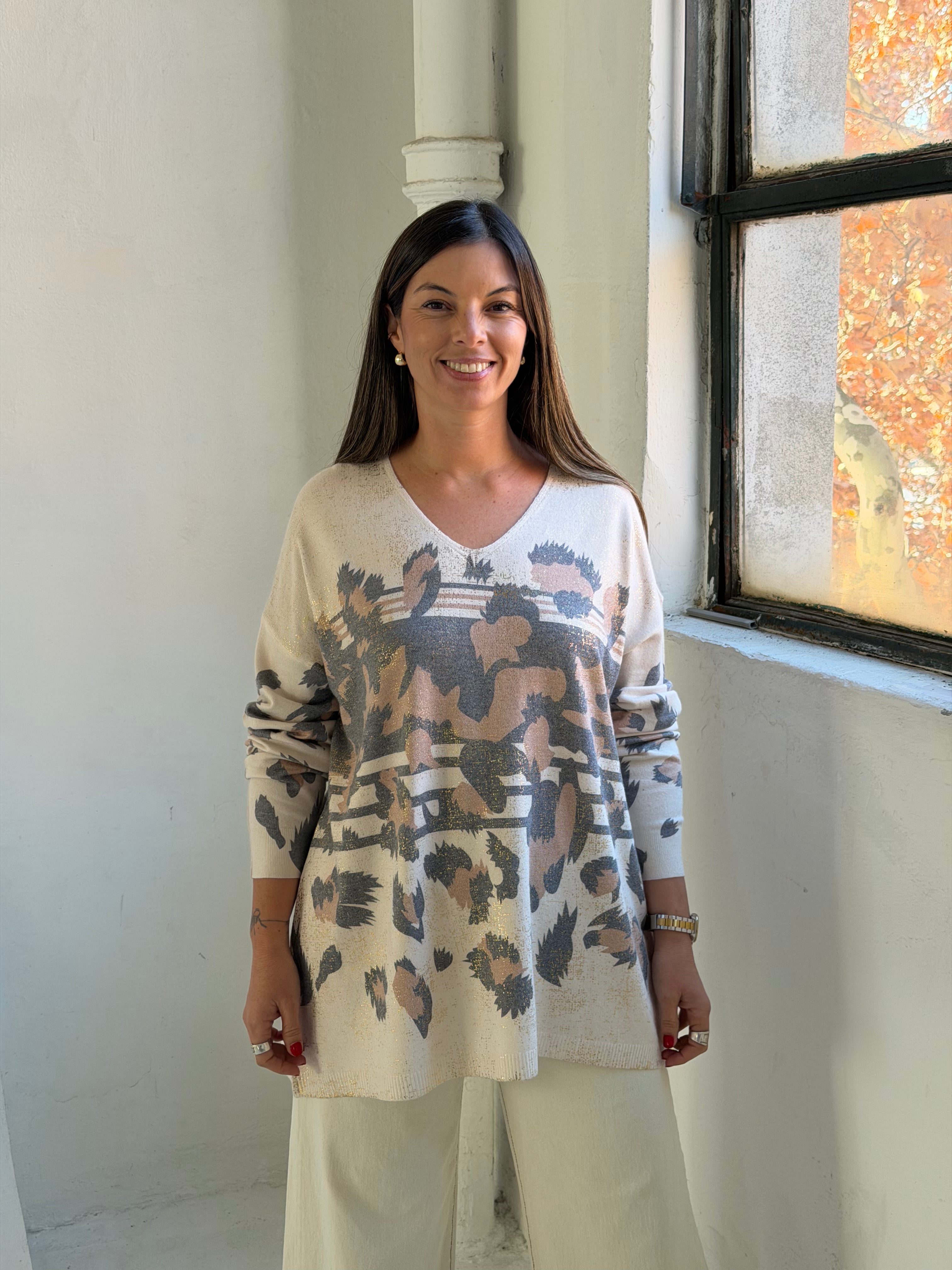 Sweater Print Oro Camel