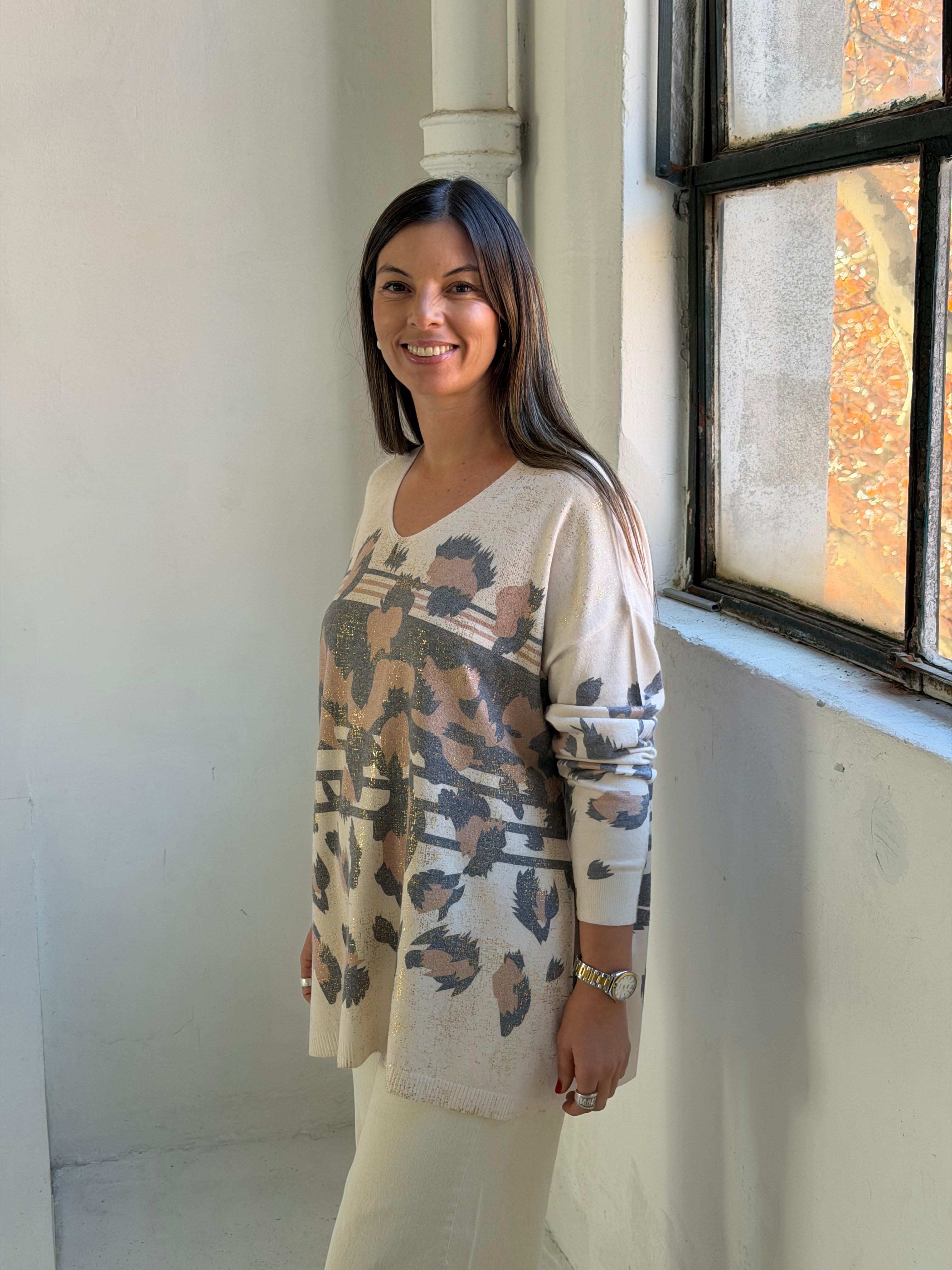 Sweater Print Oro Camel