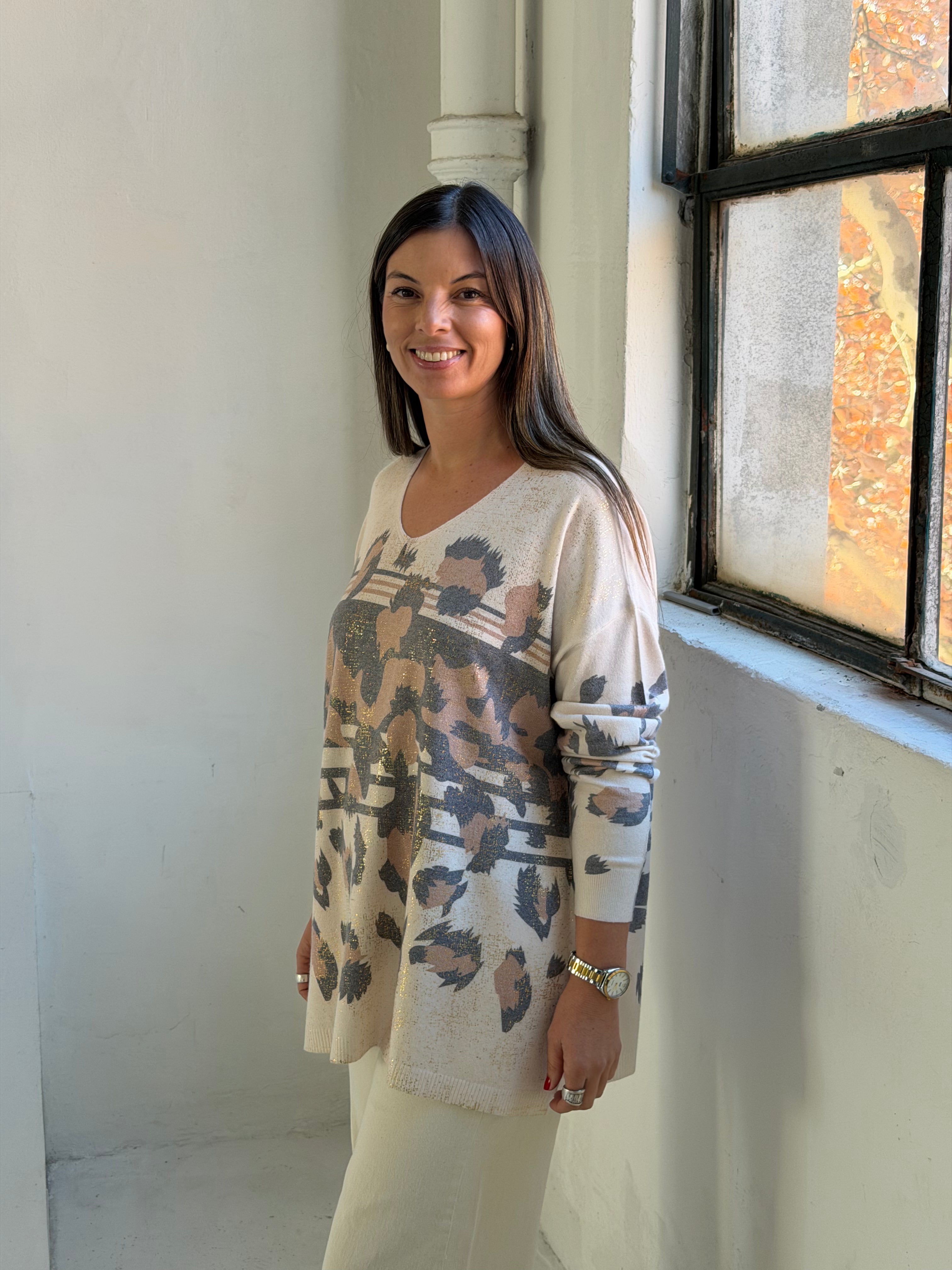 Sweater Print Oro Camel