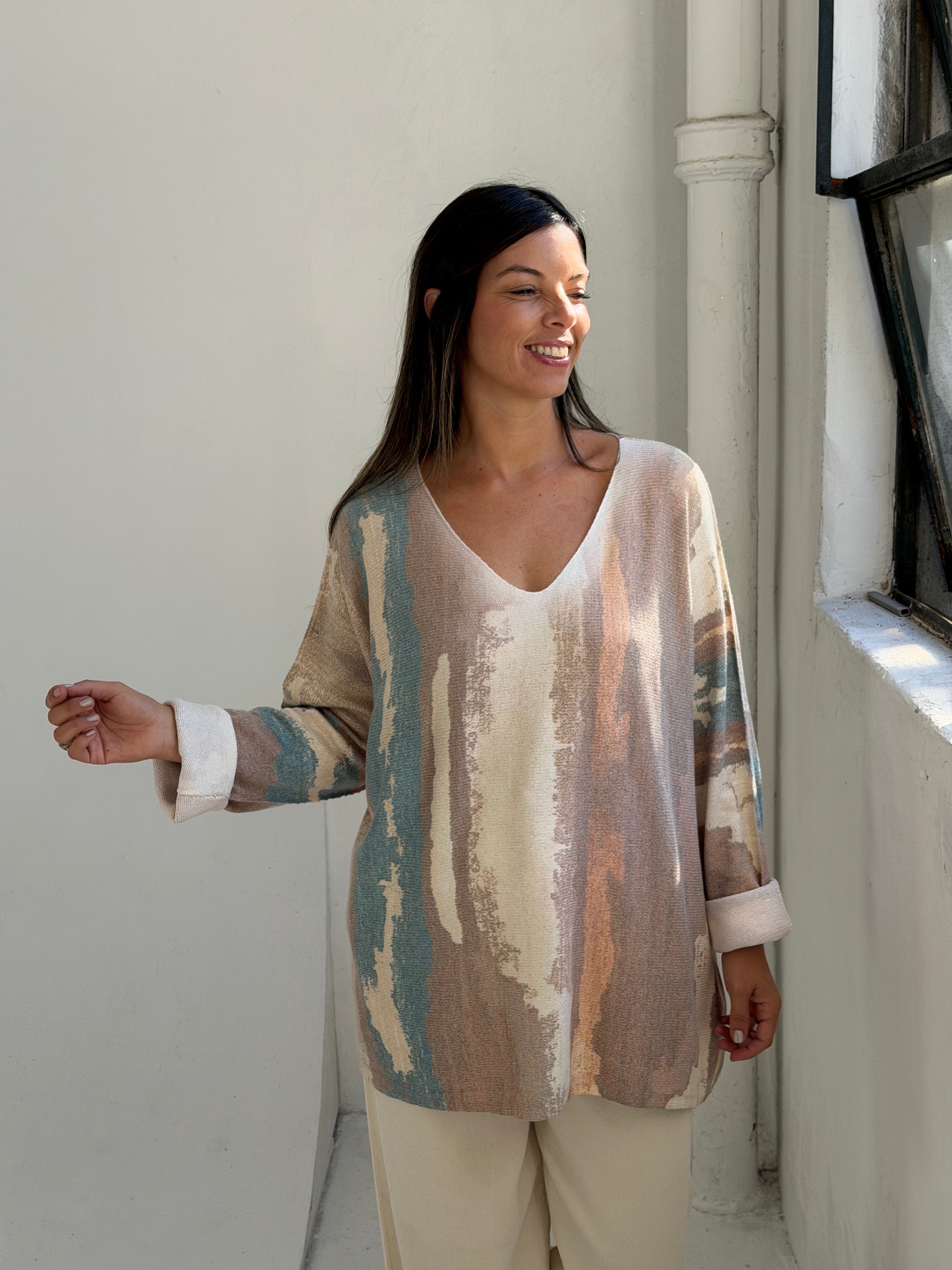 Sweater Nova Camel con Petróleo