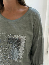 Remera detalle lentejuela Verde