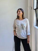 Remera detalle lentejuela Beige