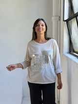 Remera detalle lentejuela Beige