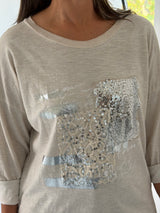 Remera detalle lentejuela Beige