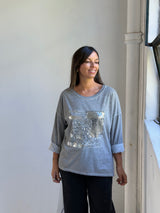 Remera detalle lentejuela Gris