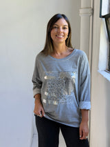 Remera detalle lentejuela Gris