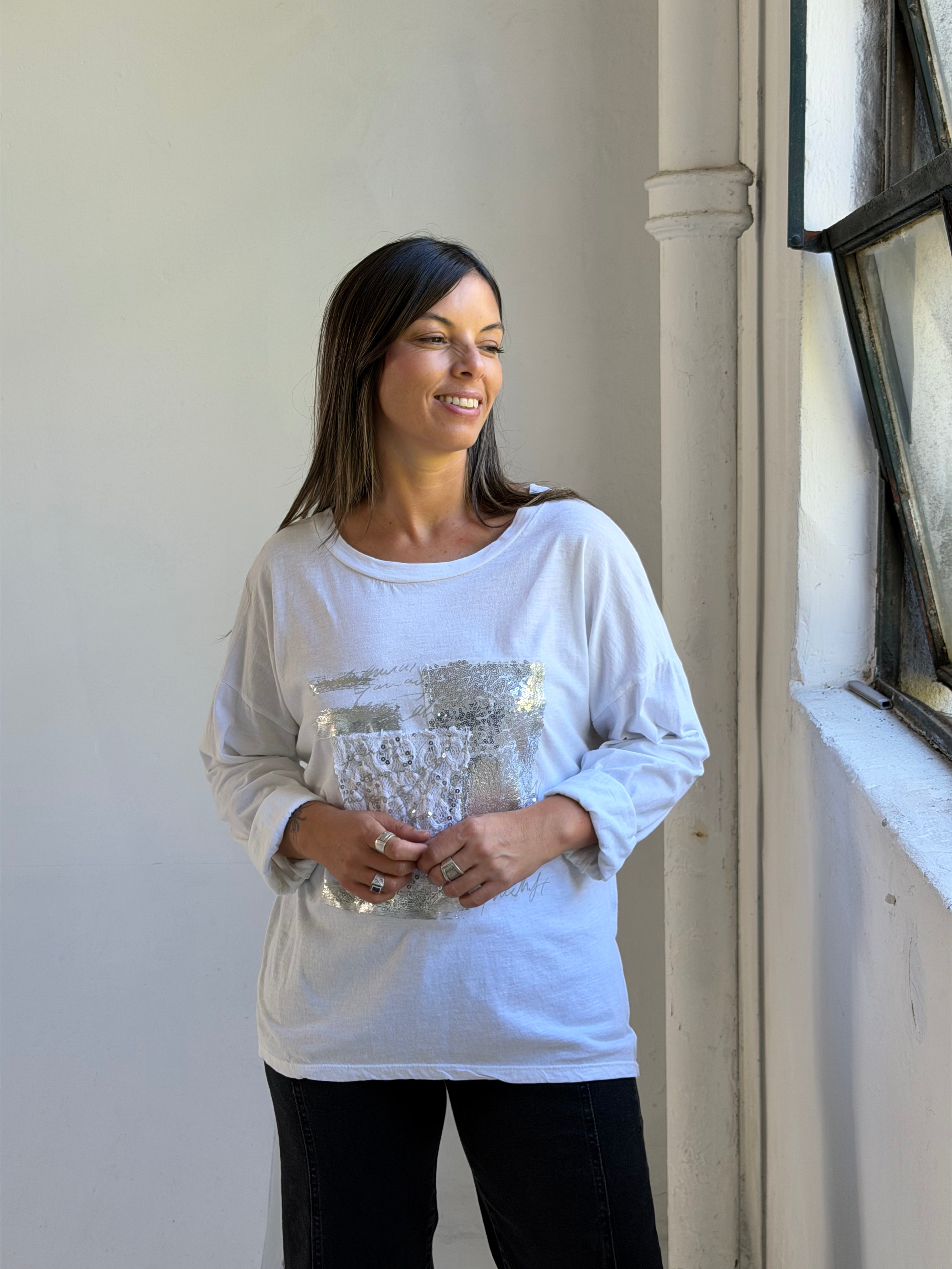 Remera detalle lentejuela Blanco