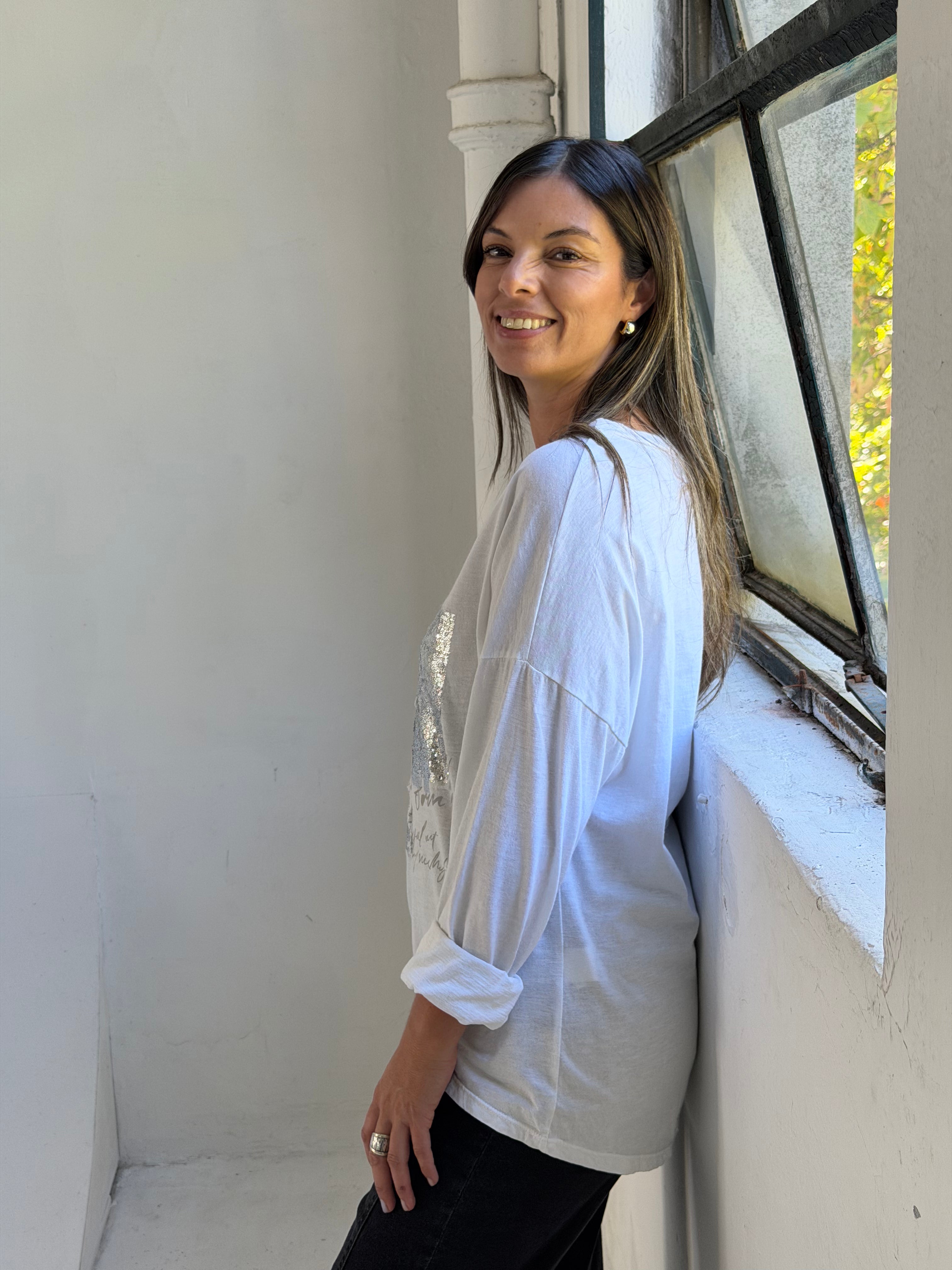 Remera detalle lentejuela Blanco